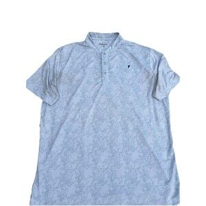 Primo Golf Polo Large White Gray Geometric AOP Blade Collar Performance Stretch